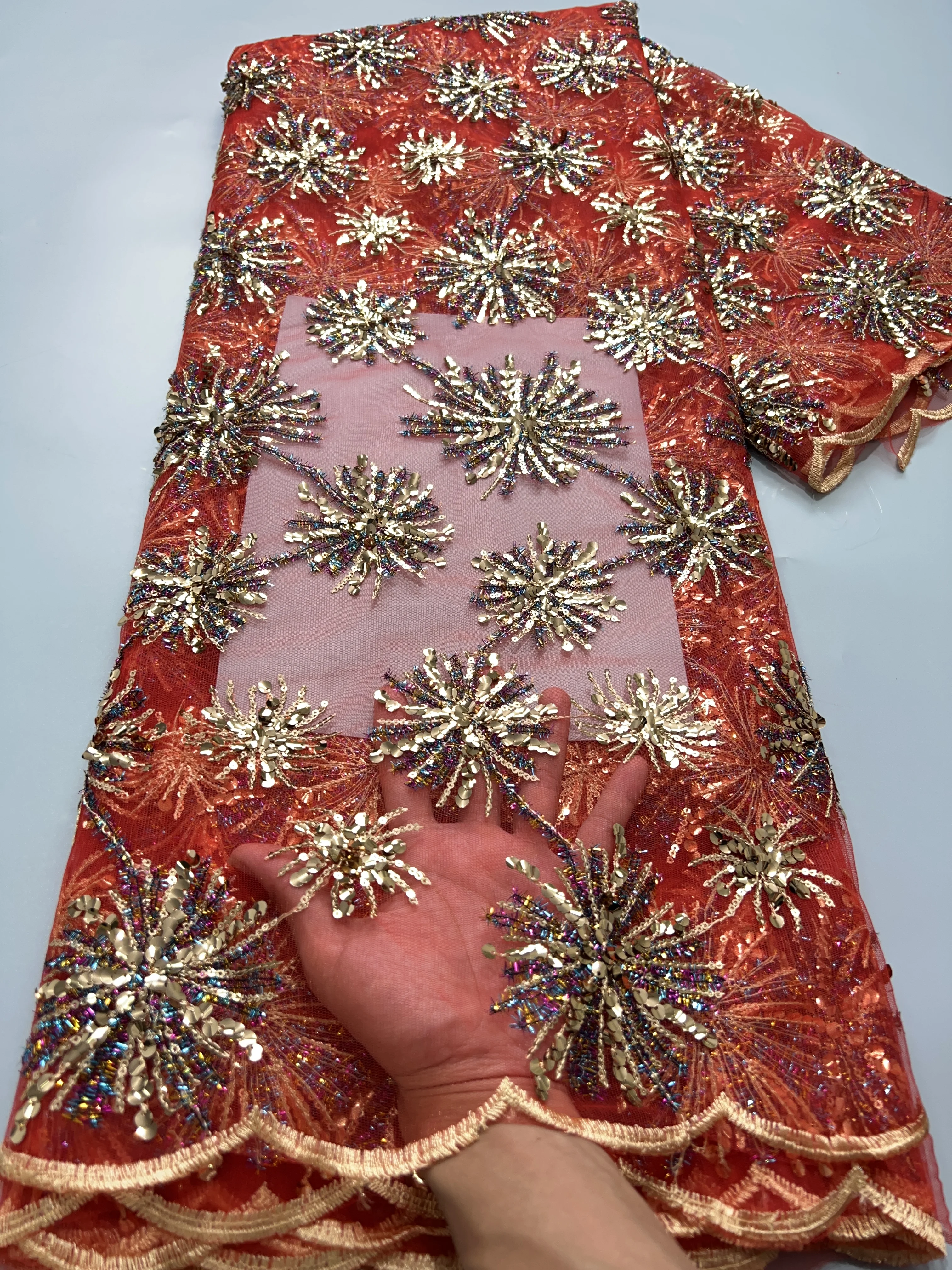 Kalume Высококачественная африканская нигерийская кружевная ткань с красными