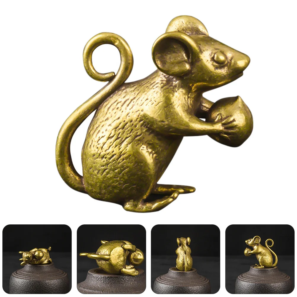 

2 Pcs Figurine Bag Ornament Desktop Gifts Brass Charm Lucky Rat Figurine Key Pendant Charm Pendant Keyrings Car Keys