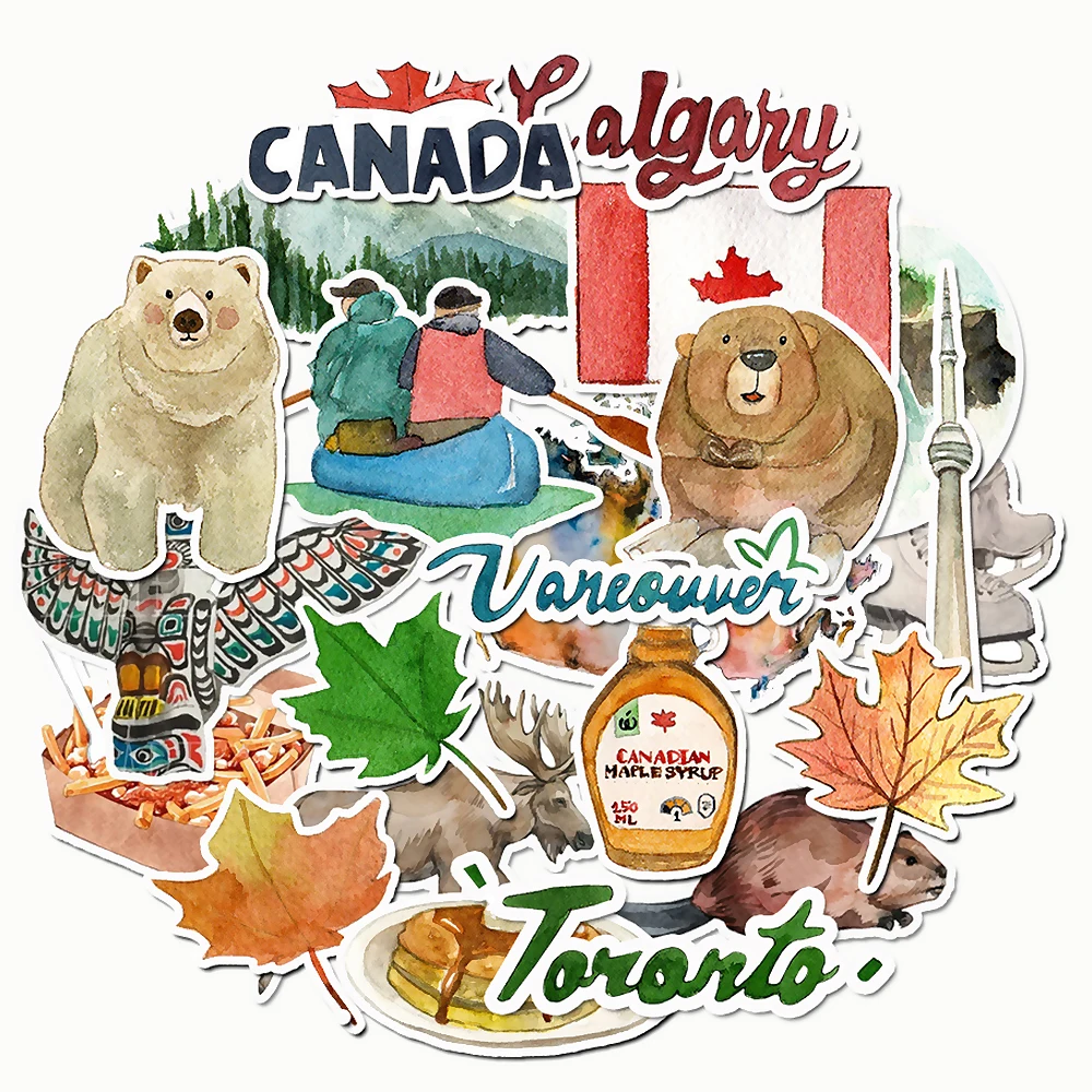 Set Of 27 Watercolor Canada Travel Stickers Handmade  Decals Perfect For Journal, Planner, Laptop, Water Bottle, Diy Card Making