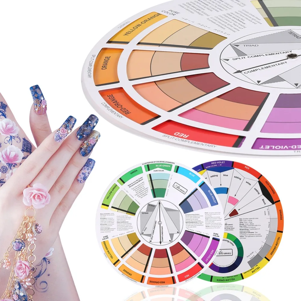 

Hot Sale Professional Tattoo Nail Pigment Wheel Paper Card Three-tier Design Mix Guide Round The Central Circle Rotates 12 Color