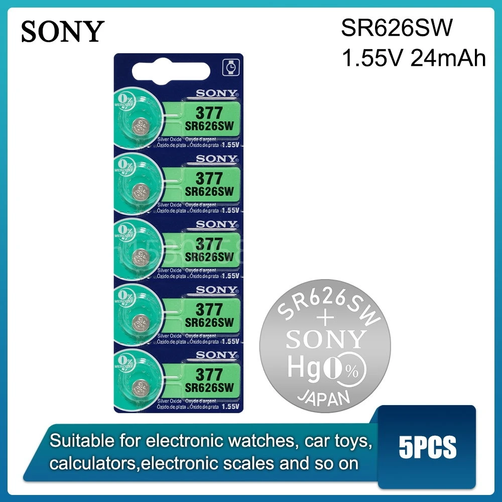 5PCS SONY 377 377A SR626SW AG4 SR626 LR66 LR626 AG 4 1.55V Silver Oxide Battery for Watch Clock Toys Car Remote Button Coin Cell