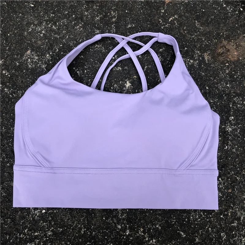 Solid Color Soft Cross Women Fitness Bra Top High Strength Push Up Yoga Underwear Comprehensive Training Jogging With Chest Pad