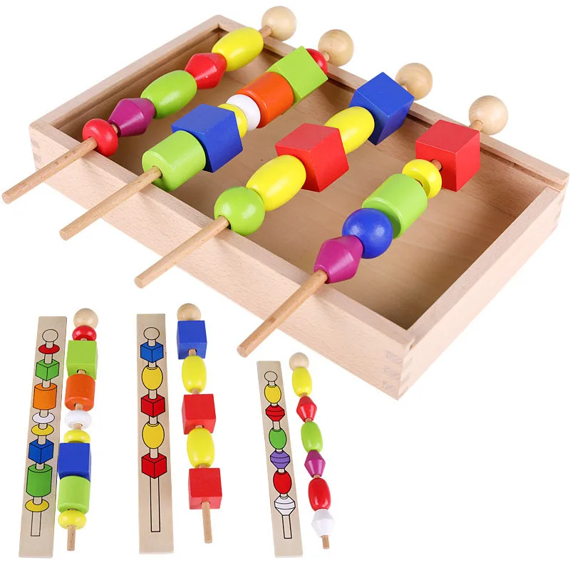 

New Kids Wooden Toys Educational Beaded Box Stick Wear Beads Game Kindergarten Intelligence Manual Brain Toy Gifts for Children