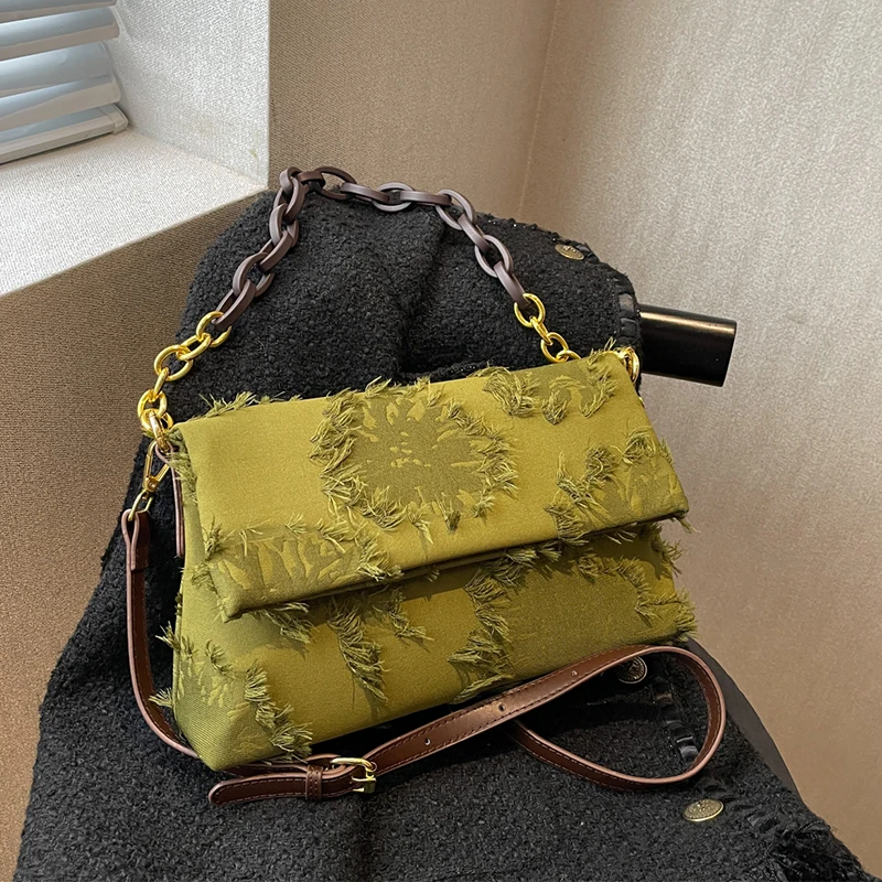 

Chain Shoulder Purse Fashion Canvas Handbag Flap Women Bags For Women 2022 Trend Tassel Folds Shoulder Bag Sac A Main Crossbody