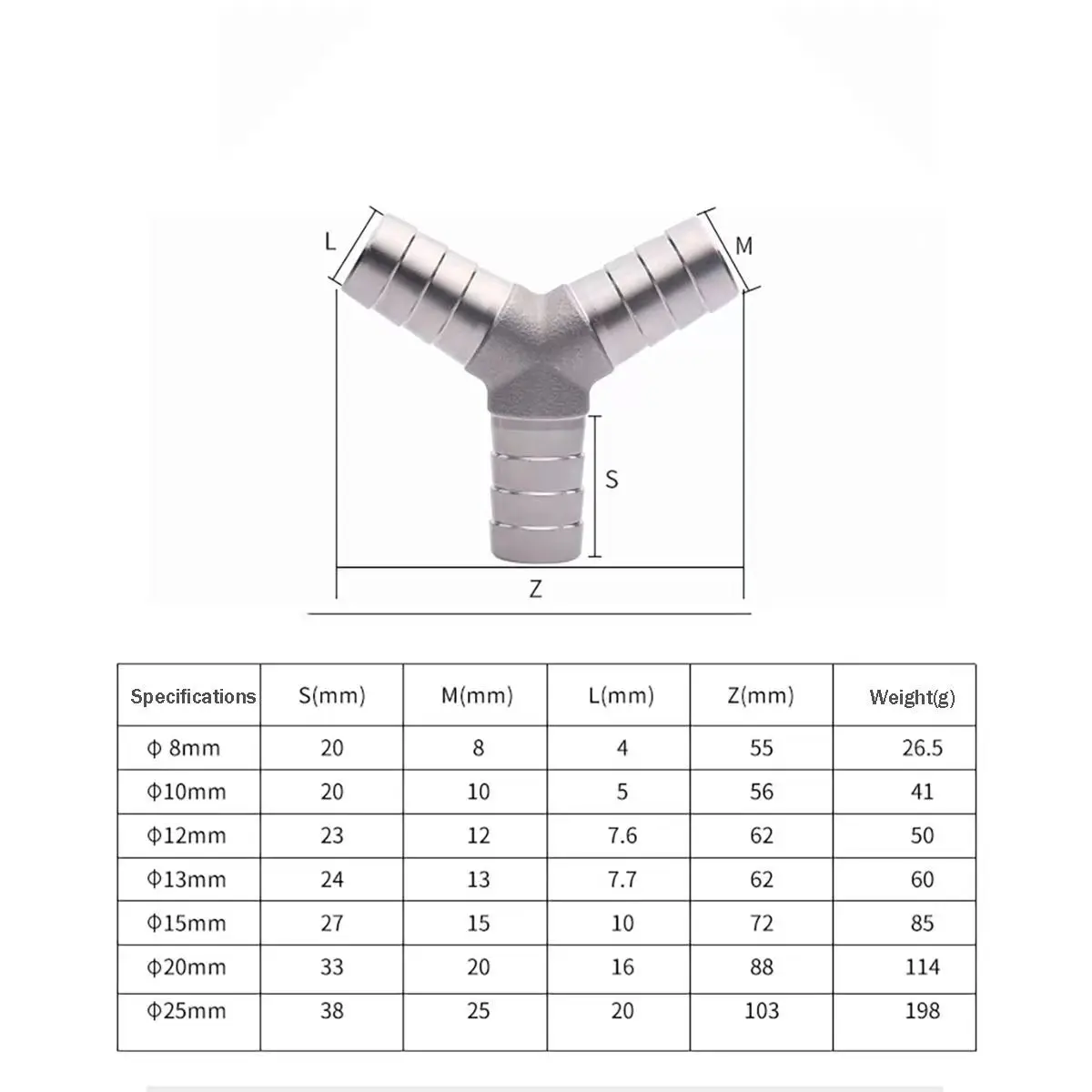 

304 Stainless Steel Y-Joint Leather Pipe Hose Water Pipe Herringbone Pagoda Water Separator M6-M25