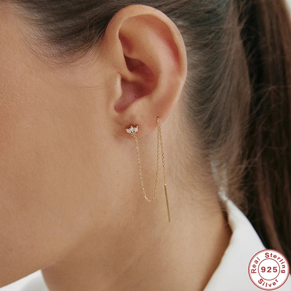 

AIDE INS Ear Studs Long Tassel Chains Hanging Earring for Women 925 Sterling Silver Crown CZ Ear Piercing Luxury Dangles Jewelry