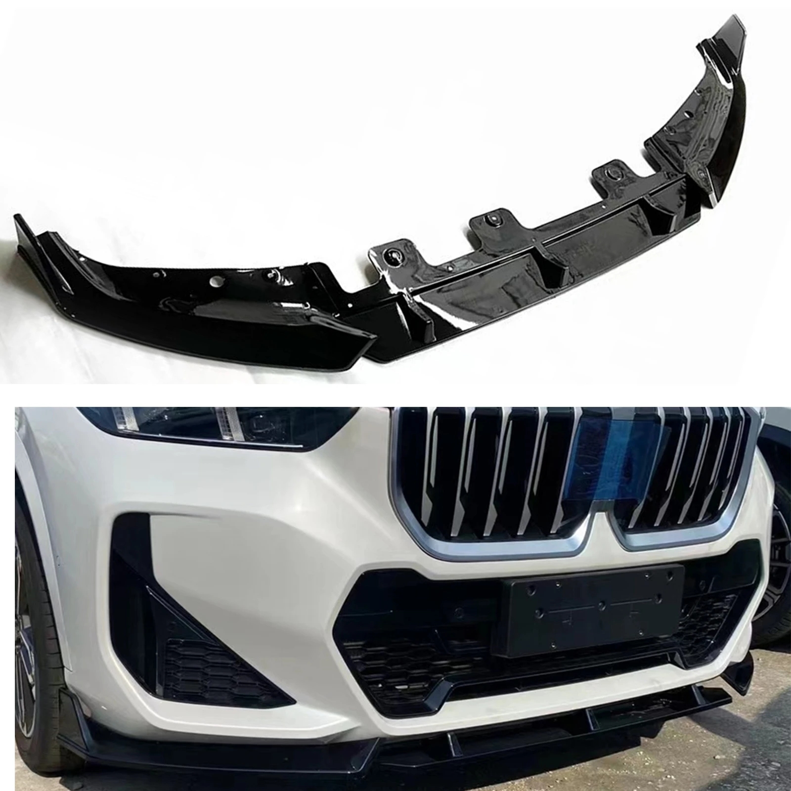 

For BMW X1 U11 U12 2023 2024 Glossy Black Front Bumper Spoiler Lip Car Lower Splitter Blade Body Kit Protector