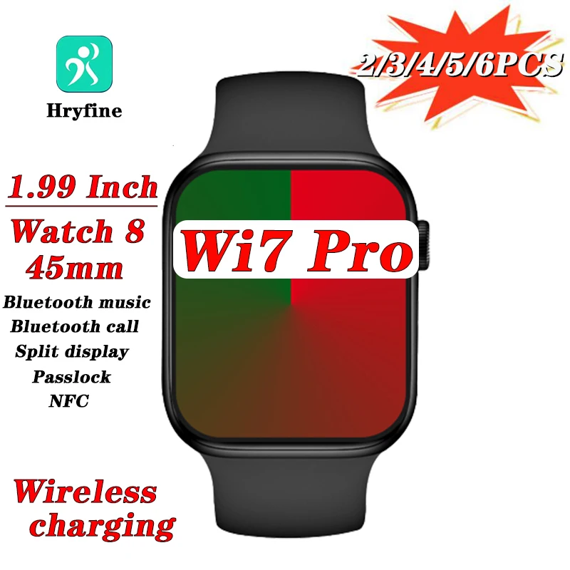 

Смарт-часы Wi7 PRO, 2/3/4/5/6 шт., Беспроводная зарядка, 1,99 дюйма