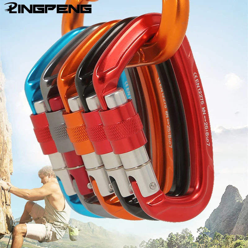 

Professional Climbing Carabiner 25KN Aviation Aluminum Safety Lock D Shape Outdoor Climbing Mountaineering Equipment