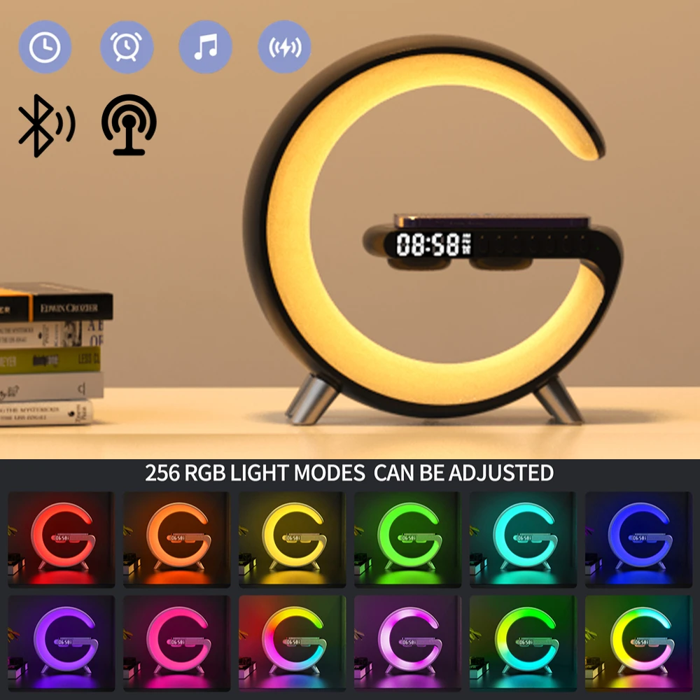 

Беспроводное зарядное устройство с будильником, динамиком, управлением через приложение, RGB Ночной светильник, зарядная станция для Iphone, ...