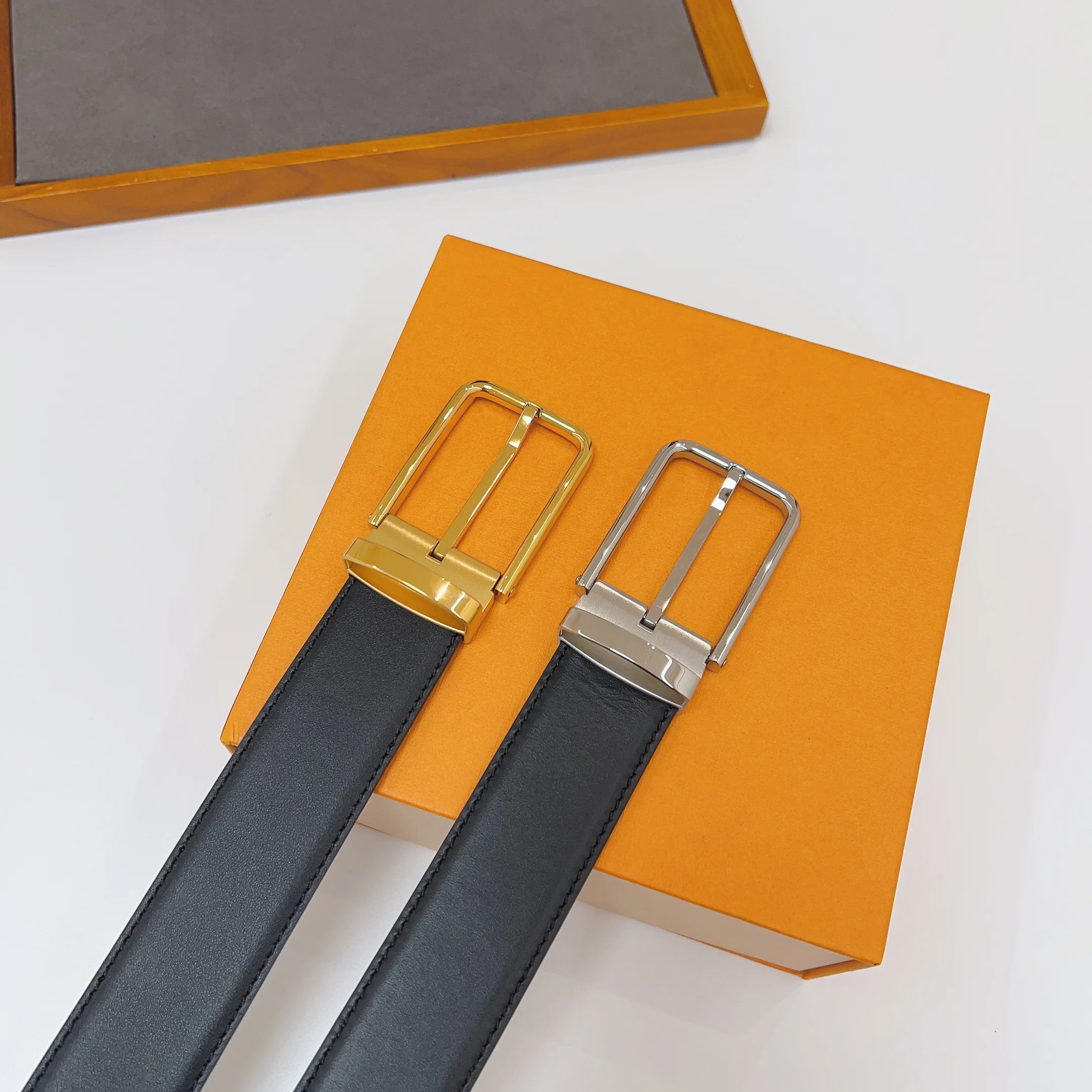 Мужской ремень с двусторонней пряжкой из воловьей кожи нержавеющей стали
