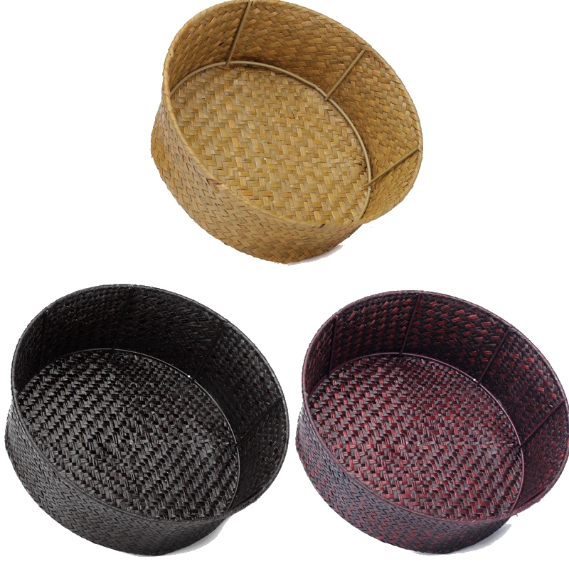 

LuanQI HandWoven Hand Woven Round Rattan Fruit Basket Wicker Food Tray Woven Storage Bread Cosmetics Storage Box Organizer