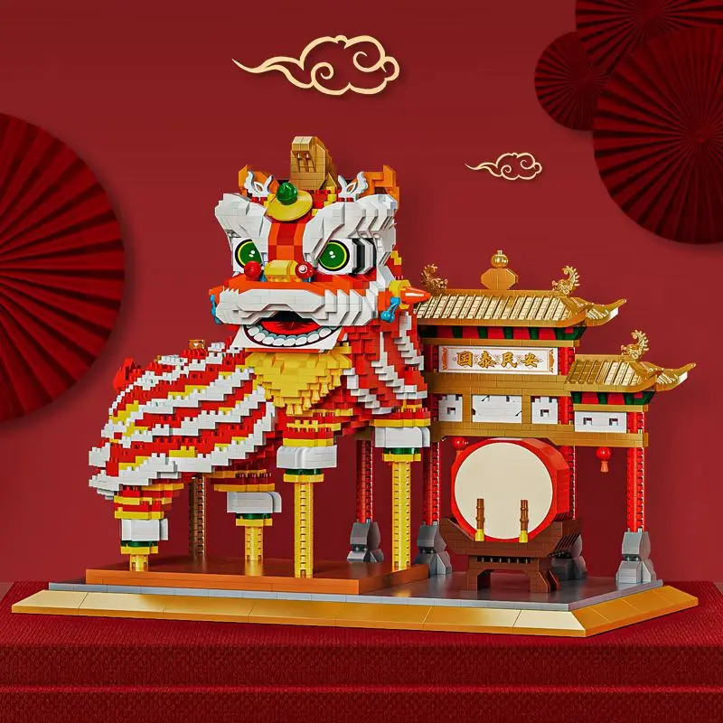 

Миниатюрный конструктор Lucky Лев танцующий архвал Китайская традиционная культура 3D модель алмазные микрокирпичи игрушки для детей подарок