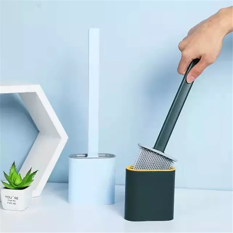 

Toilet Brush Silicone Wc Cleaner Toilet Brush No Dead Toilet Cleaning Brush Flat Head Flexible Soft Bristles Brush With Holder