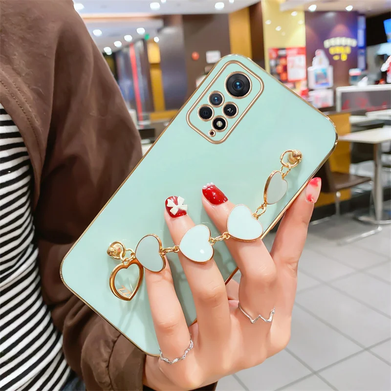 Luxury Fashion Plating Love Heart Bracelet Chain Case For Huawei Honor X7 X8 70 50 10 Lite Pro 9X Y7A Y9S Wrist Band Back Cover