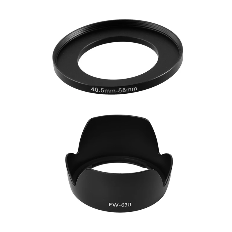 

1 Pcs 40.5mm-58mm Metal Step Up Filter Ring Adapter & 1 Pcs EW-63II Lens Hood for Canon EF 28mm F/1.8 EF 28-105mm