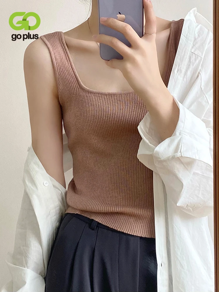 

GOPLUS Women's Korean Fashion Top Y2k Sleeveless T-shirt Knitted Tank Tops Sexys Mujer Topjes Dames Debardeur Femme C60605