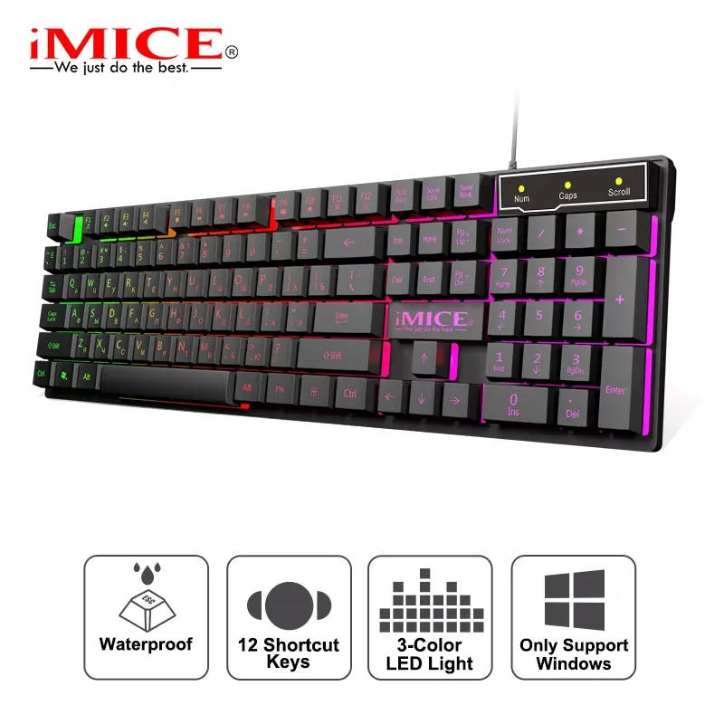 

Gaming Keyboard Wired Gamer keyboards With RGB Backlit 104 Rubber Keycaps Russian Ergonomic USB Keyboard For PC Laptop