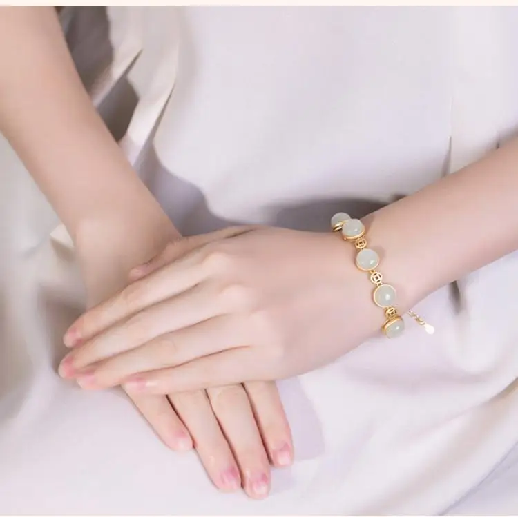 

Gold Plated Khotan Jade Vintage Bracelet For Women Natural Stones Bangles Luxury High Quality Aesthetic Free Shipping Cute