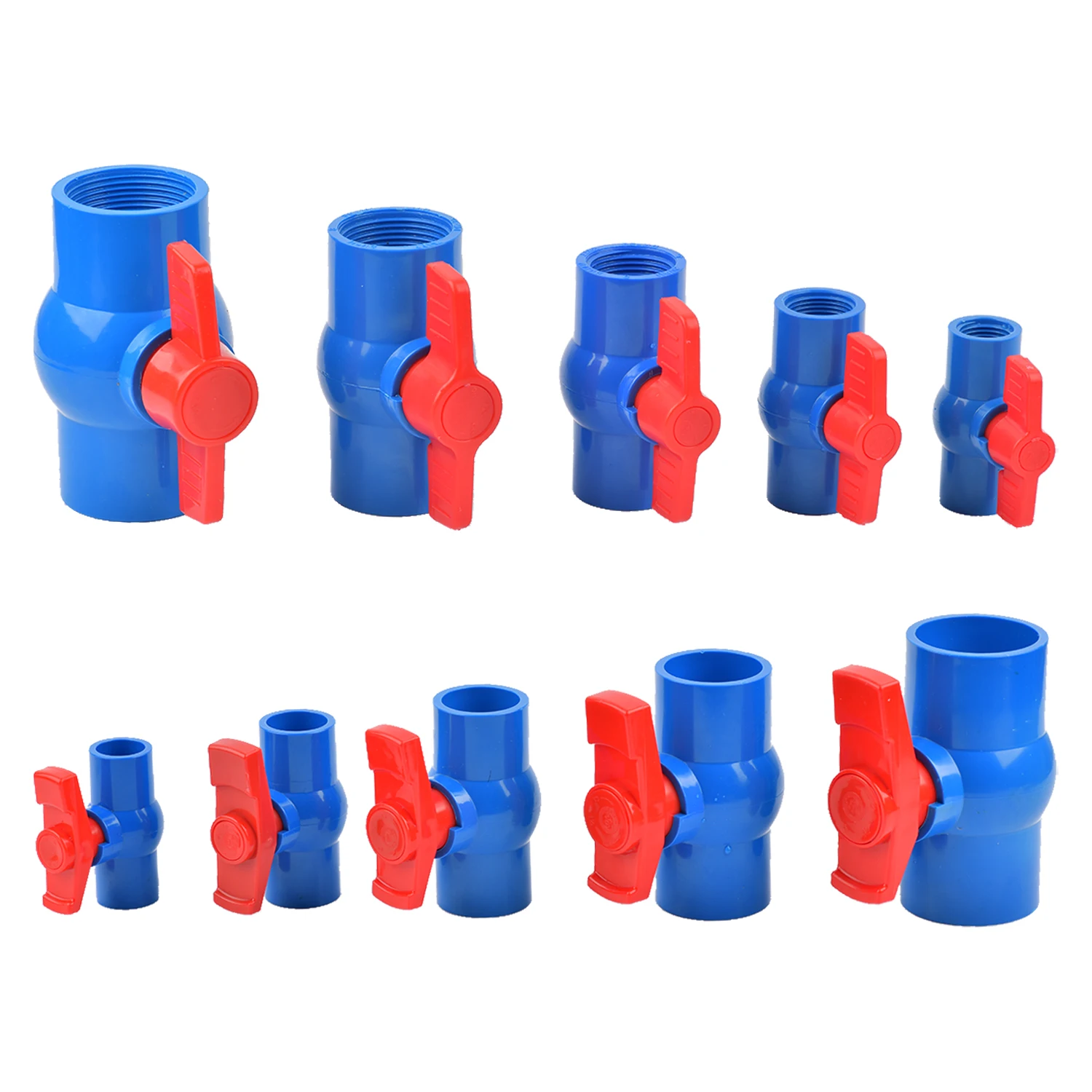 Шаровой кран из ПВХ голубого цвета, резьба и разъем 1/2 ~ 1,5 дюйма, диаметром 20 ~ 50 мм, Стандартный шаровой кран для аквариума