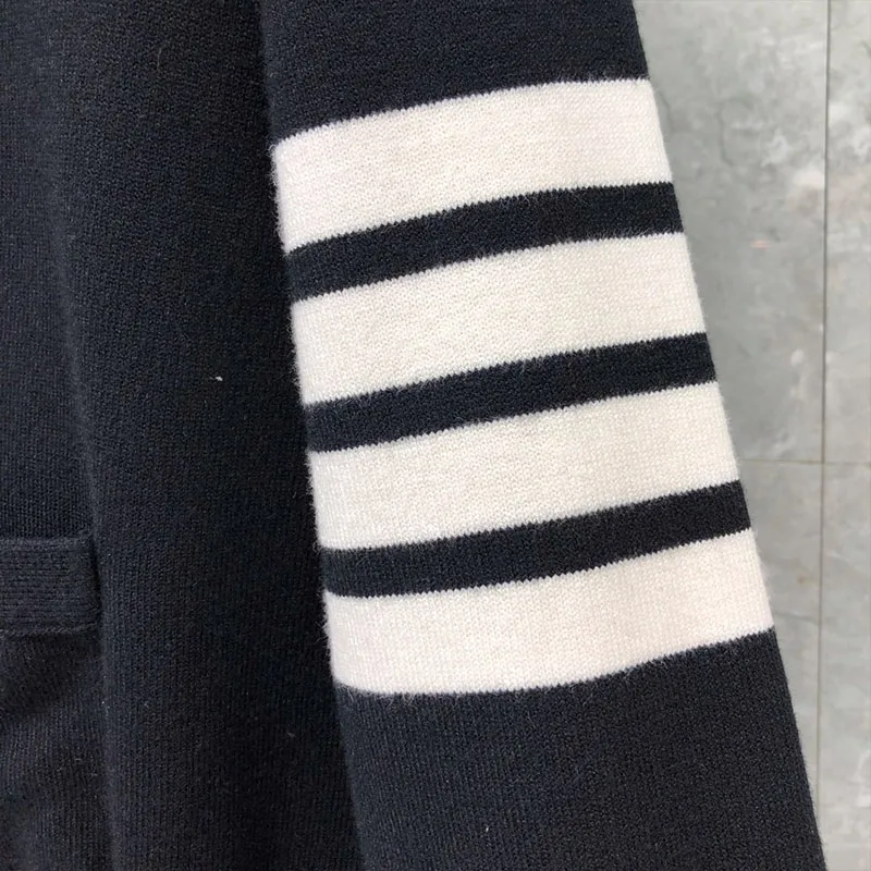 TB THOM  Men Wool Cardigan Coat V-neck Classes Stripes Sweater Men's Concise Style Sweaters High Quality Women's Loose Clothes