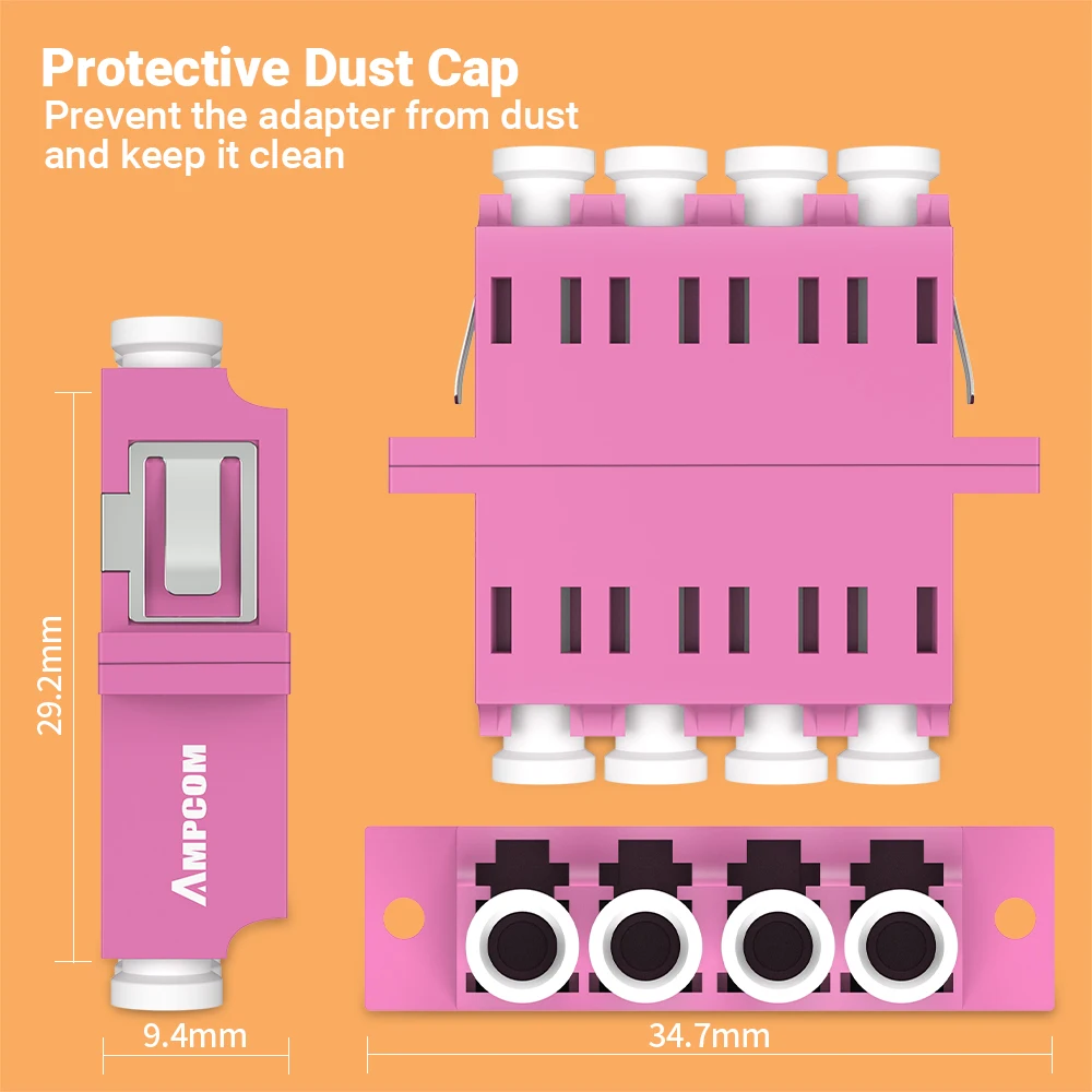 AMPCOM LC To LC Quad Fiber Optical Coupler OS1 OS2 OM1 OM2 OM3 OM4 Full Flange Optic Adapter SMF MMF Female to Female APC UPC