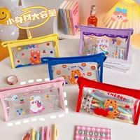 kawaii pvc animal pencil case large capacity clear pencil bag transparent cosmetic bag pen pouch school stationery supplies