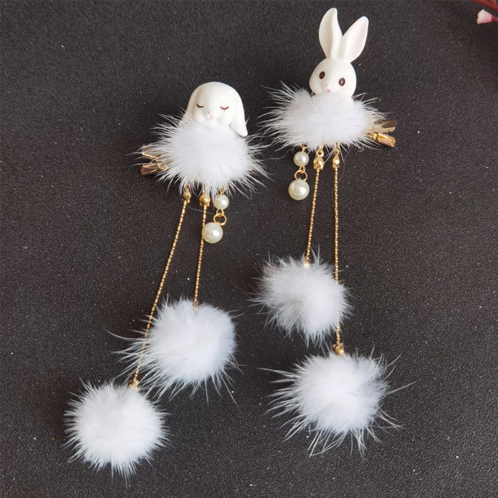 

Cute Antiquity Women Fur Ball Tassel Rabbit Rabbit Hair Clips Hanfu Accessories Hairball Hairpin Hair Accessories