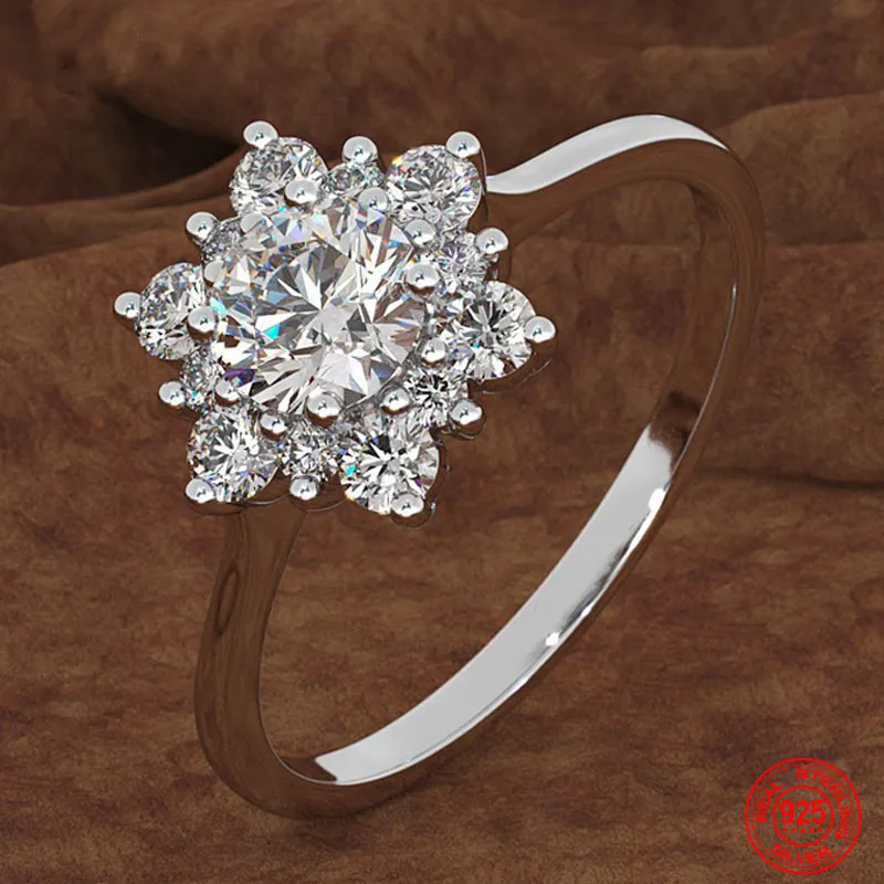 

925 Sterling Silver Flower Zircon Rings For Women Wedding Jewelry