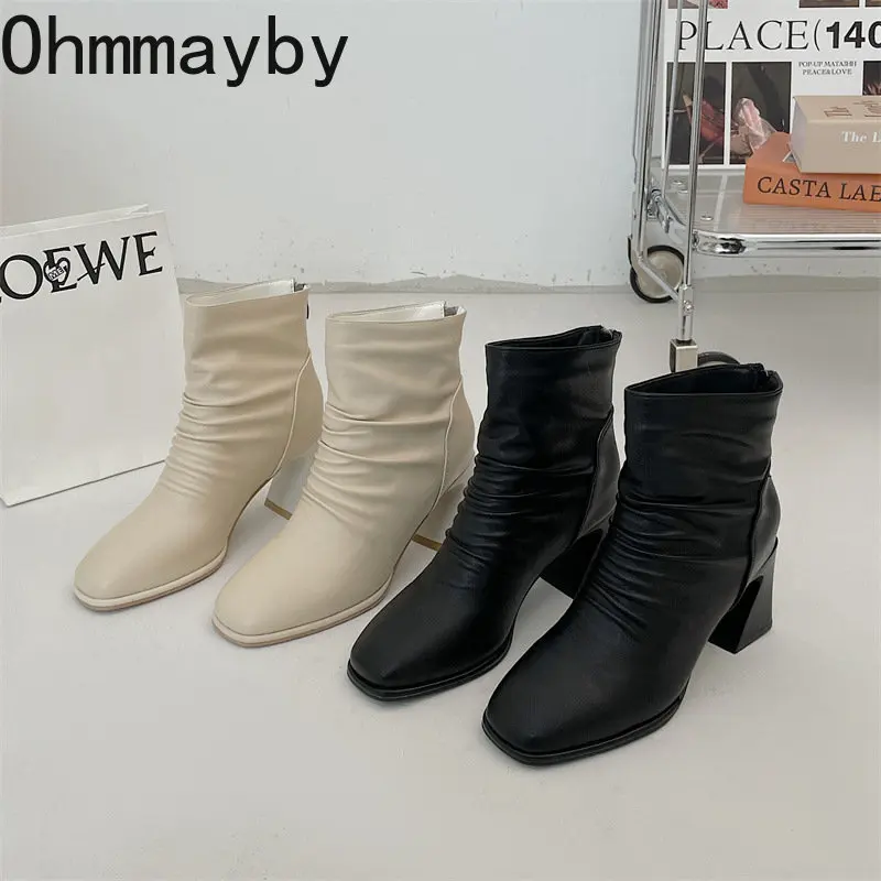 

Женские короткие Ботинки на каблуке, зимние Элегантные ботильоны на молнии сзади, 2022