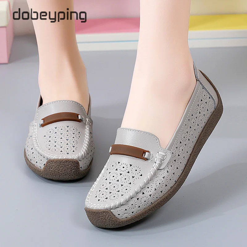 Dobeyping Summer Women Moccasins Genuine Leather Shoes Woman Slip On Loaders Ladies Casual Solid Flats Female Leisure Footwear