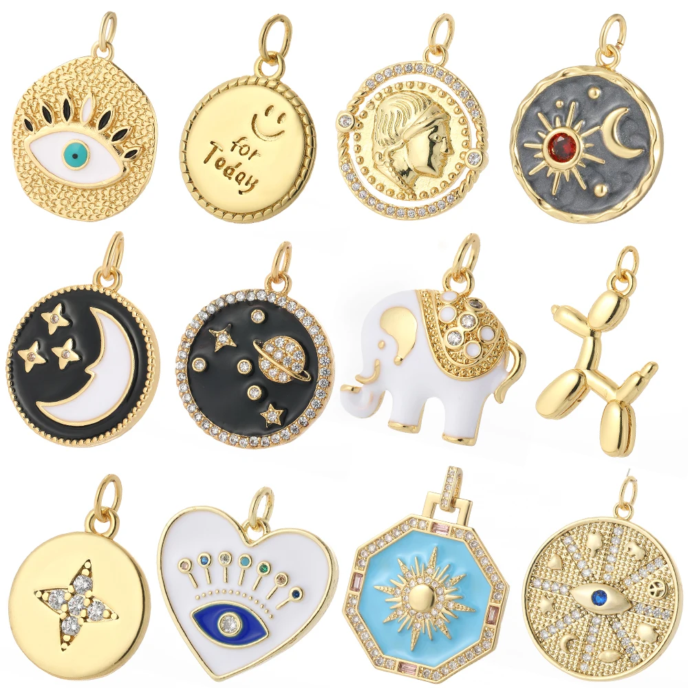 Evil Blue Eye Gold Color Diy Pendant Charms for Necklace for Bracelet Earrings Dangle Charms for Jewelry Making Dog Elephant