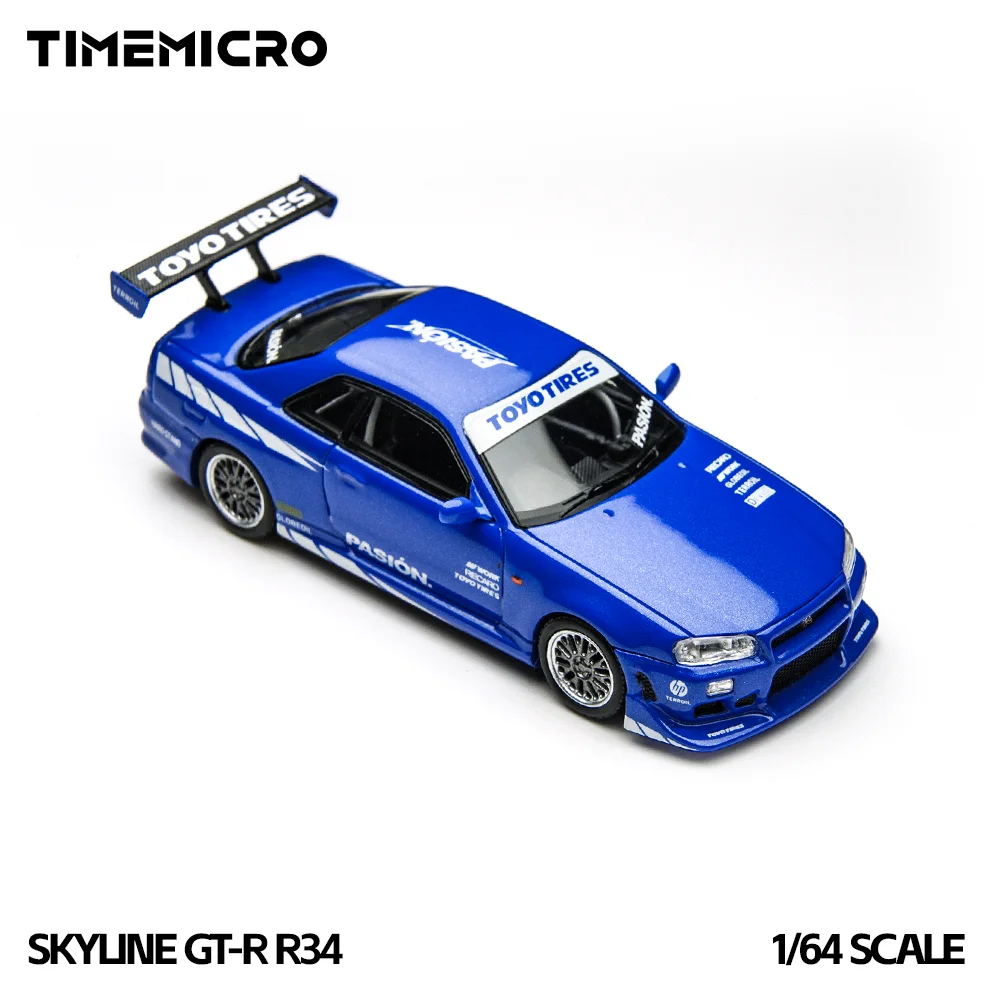 Фото Модель автомобиля TimeMicro1:64 Skyline GT-R R34, имитация, литая под давлением, цвет синий, для коллекции, демонстрации, подарок №1