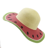hepburn style summer ladies sun hats print watermelon straw hat big brim caps for lady shade travel beach caps dome hat