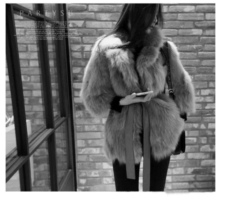 Korean Fashion 2022 Faux Fur Suit Collar Coat Faux Fur Coat Medium Long Faux Fox Coat White Fur women  Belt Luxury Clothes