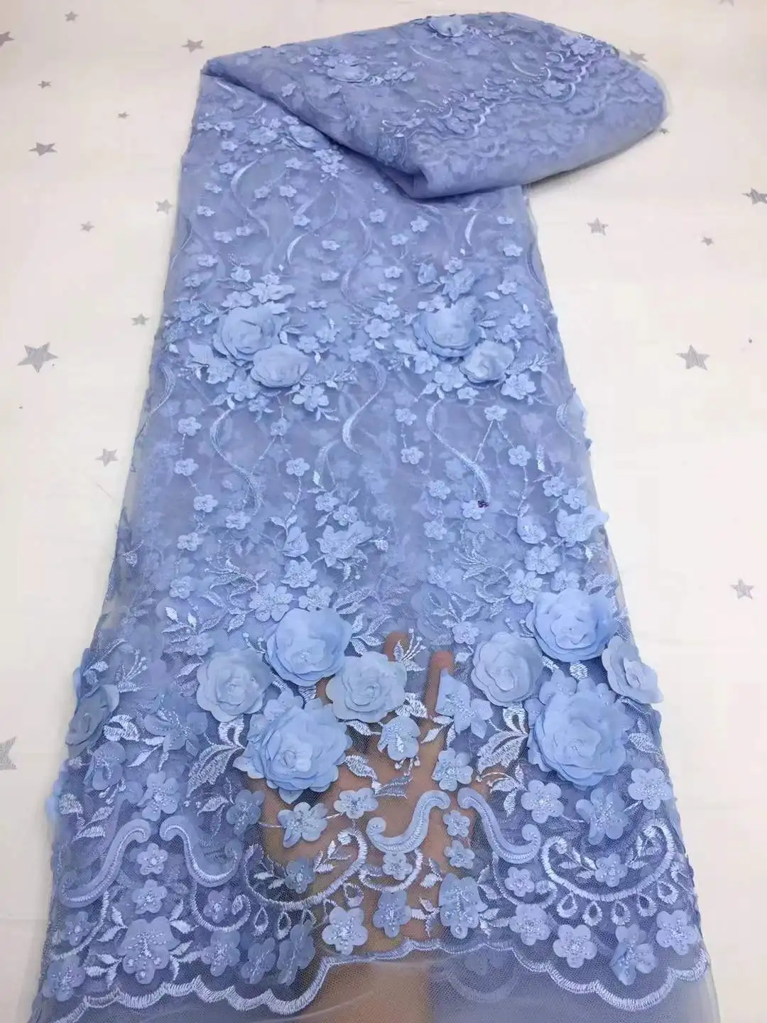 

Тюль с 3D цветами для свадьбы, Прекрасная Синяя Свадебная Роскошная 5 ярдов, Лондон, США, кутюр, ткань для пильных платьев/вечевечерние