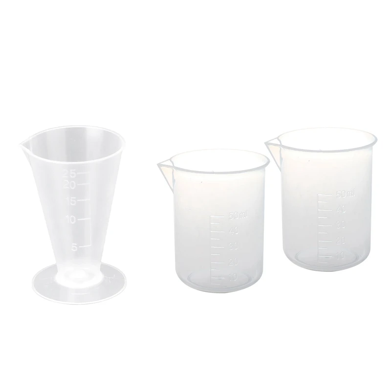 

3 Pcs Laboratory Plastic Water Liquid Measuring Cup Transparent 50Ml & 25Ml