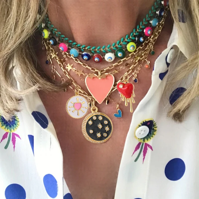 

Красное сердце очаровательные турецкие синие глаза Звезда Луна солнце Крест Подвески для изготовления ювелирных изделий эмалевые Подвеск...