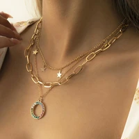 fashion portrait chunky chain necklace for women vintage multi layer gold pendants chain choker necklace bohemia party jewelry