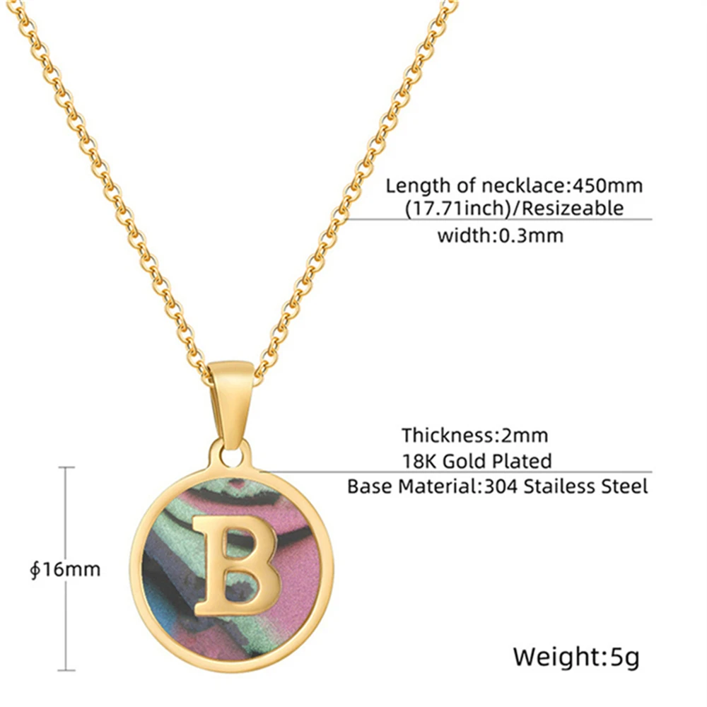 Round A-Z Letters Necklaces for Women Men Gold Plated Initial Pendant Gold Chain Black Shell Letter Jewelry Necklace wholesale
