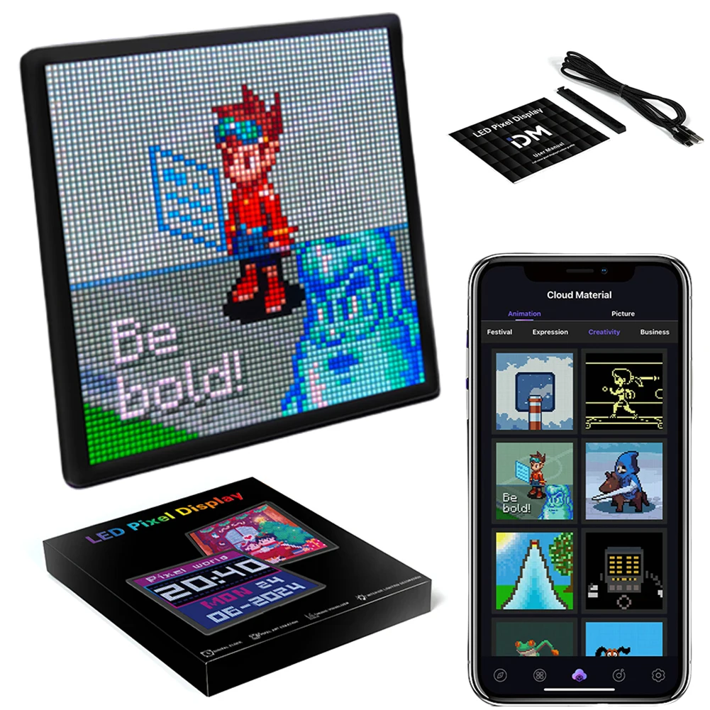 Светодиодный пиксельный смарт-экран 64x64 пикселей рамка дисплея Bluetooth-совместимая