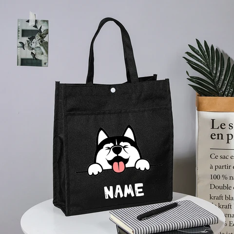 Персонализированные детские сумки-тоуты для библиотеки, домашняя сумка с именем животного, школьная сумка для детей, подарок на день рождения, сумка для чтения книг для малышей