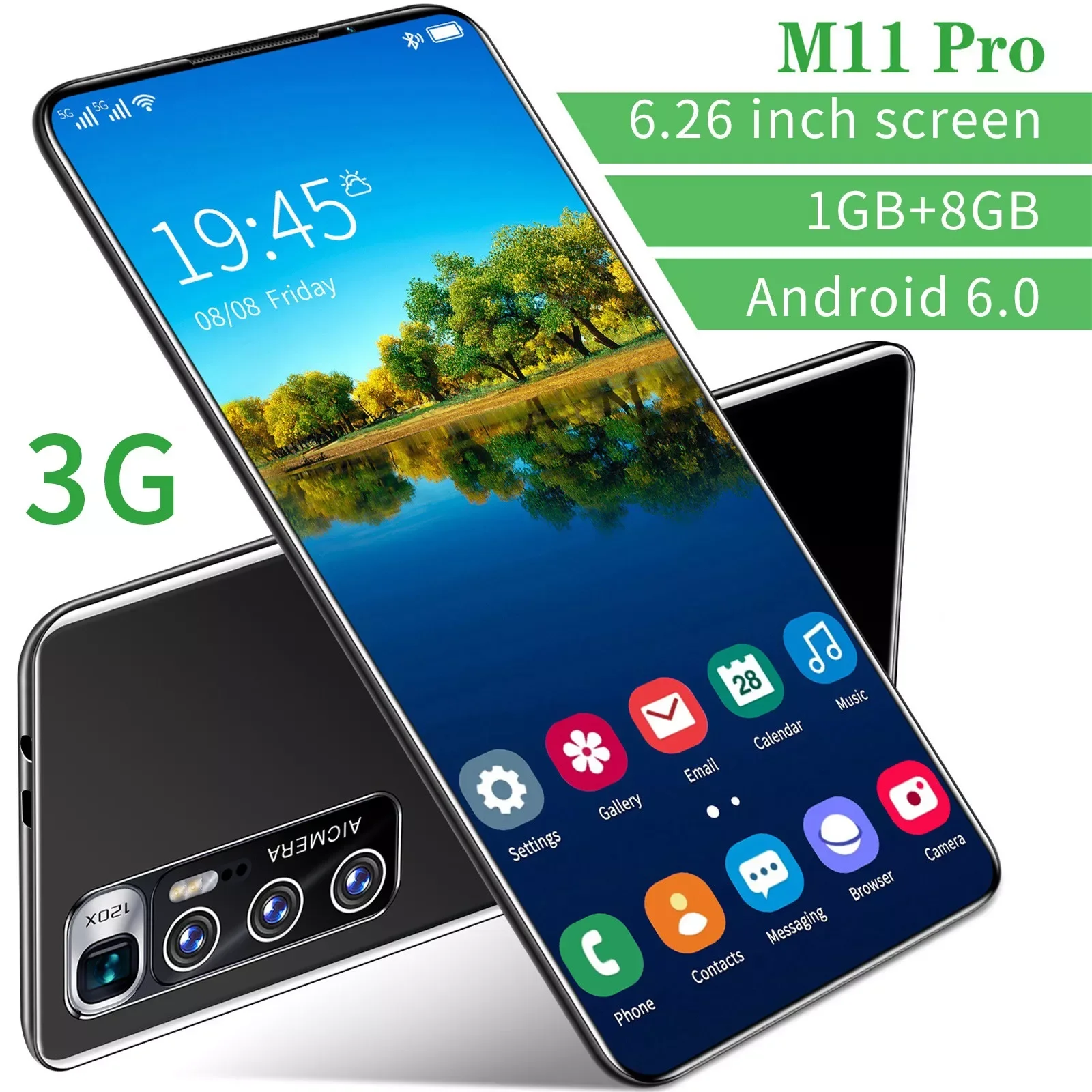 2021 M11 Pro Smartphone Android 6.0 1G RAM + 8G ROM Smart Phones 6.8 Inch HD Face Unlock 2600Mah Cell Mobile Phone Telephone