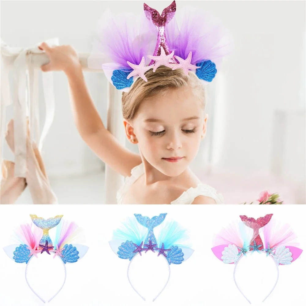 

The Little Mermaid Party Crown Headband Mermaid Hair With Fishtail Hat Beach Party Kids Birthday Show Decoration Wedding Cute