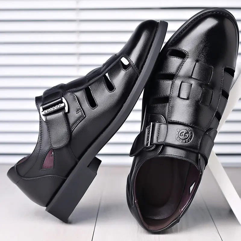 

Сандалии для мужчин, Новинка лета 2023, дышащая нескользящая обувь для мужчин среднего и пожилого возраста, кожаные сандалии