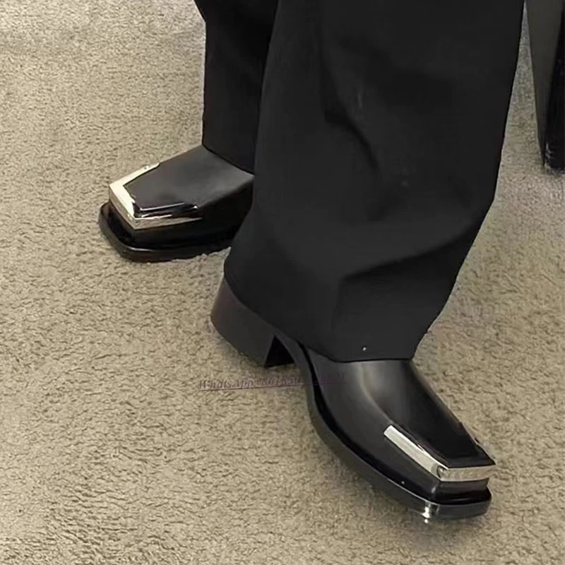 Square Toe Metal Toe Thick Heel Chelsea Boots 2022 Autumn and Winter New Niche Design Short Boots