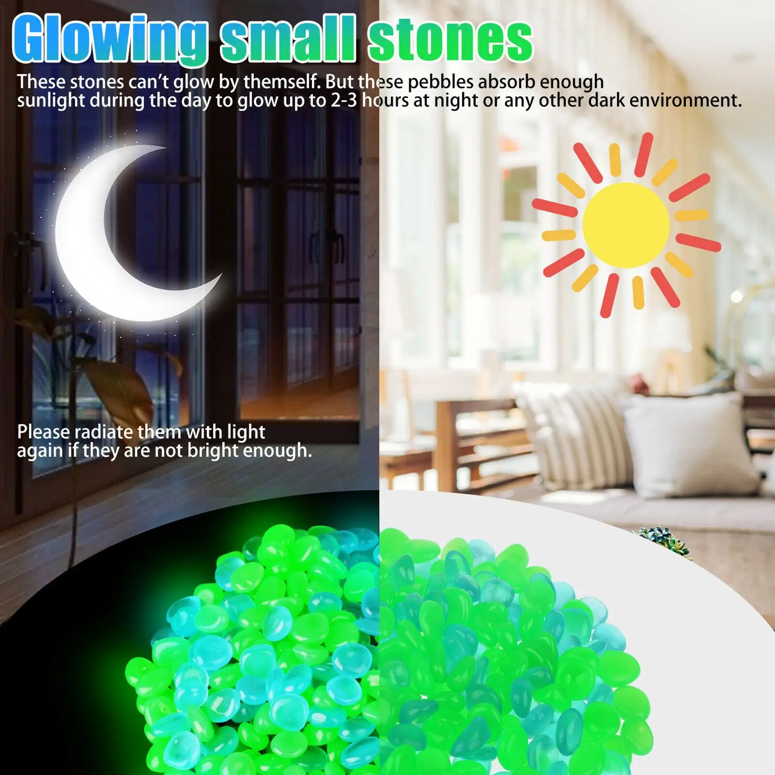 

100pcs Glow In The Dark Pebbles Multicolor Glow Rocks Luminous Stones For Walkways Garden Path Patio Lawn Garden Yard Decor