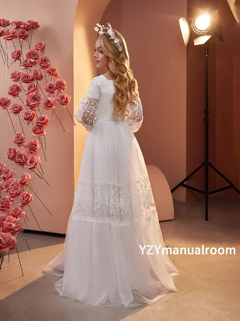 YZYmanualroom новинка элегантное кружевное платье для девочек длинные платья подружки