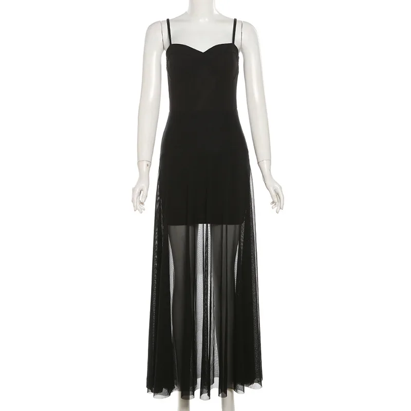 Летнее женское платье в стиле пэчворк Y2k черное Тюлевое Харадзюку тонкая туника с