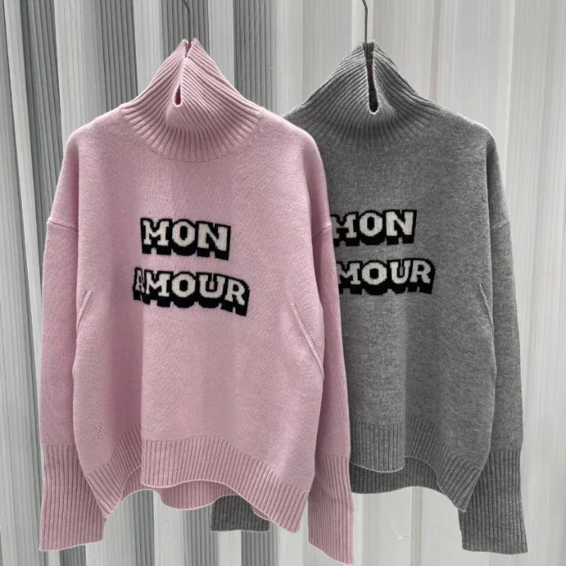 Женский кашемировый свитер с буквенной вышивкой осенне-зимний пуловер кардиган